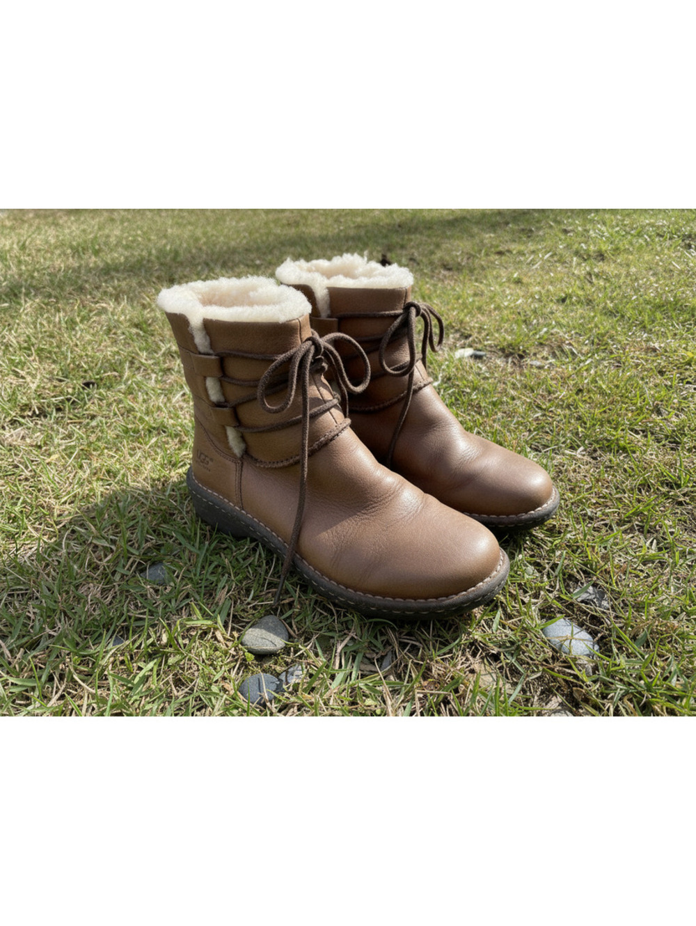 VTG UGG Caspia Brown Leather Shearling Lined Ankle Boots Womens Size 8 S/N 1932